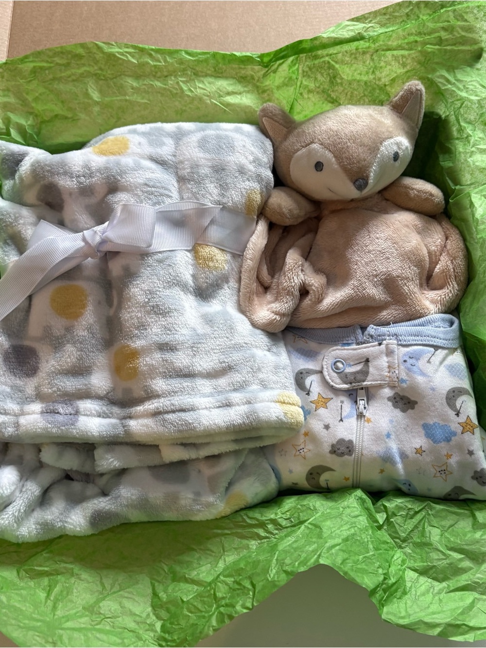 Swiggles Neutral Dot Plush Blanket & Fox Lovey Set - Yellow, Gray, Cream